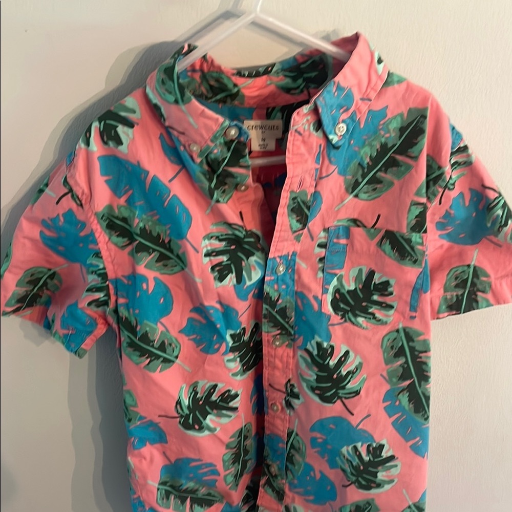 Crewcuts Pink Leaf Print Shirt